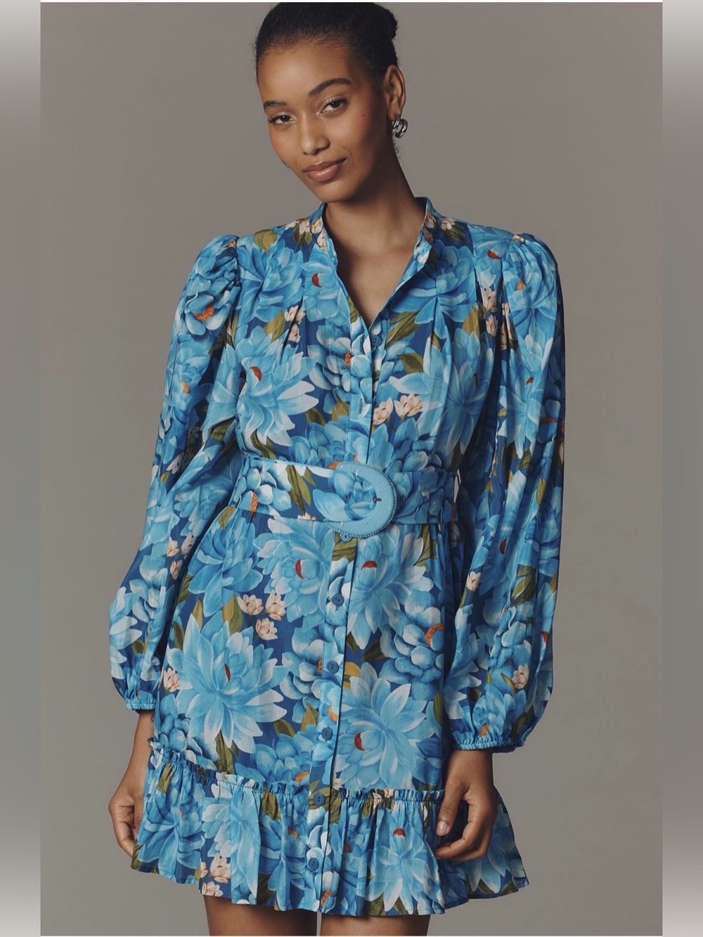 Farm Rio Long-Sleeve Mini Swing Dress